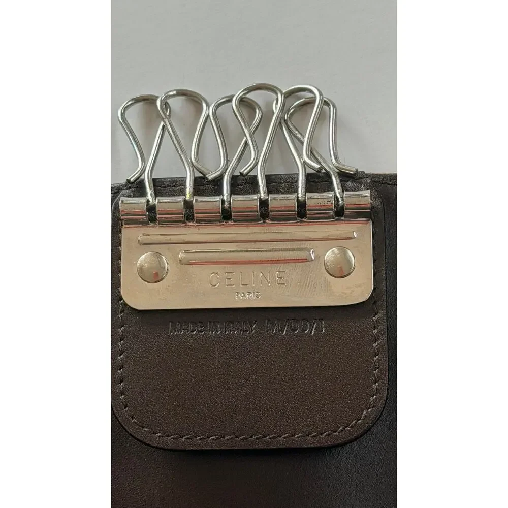 Celine Men's Brown Triomphe Jacquard Canvas Leather 6 Key Holder